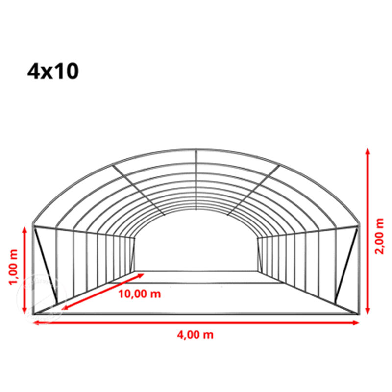 Invernadero Redondo High Tunnel con Túneles de Aluminio 4x8x2m
