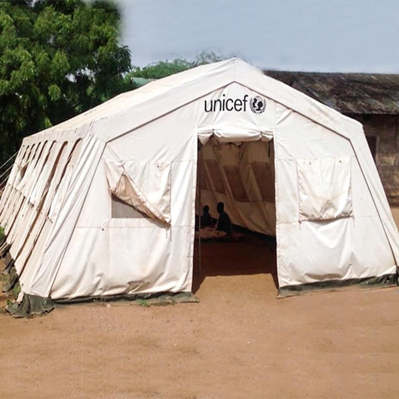 Tienda multifuncional temporal de refugio estabilizada con UV, estándar UNICEF de 72m²