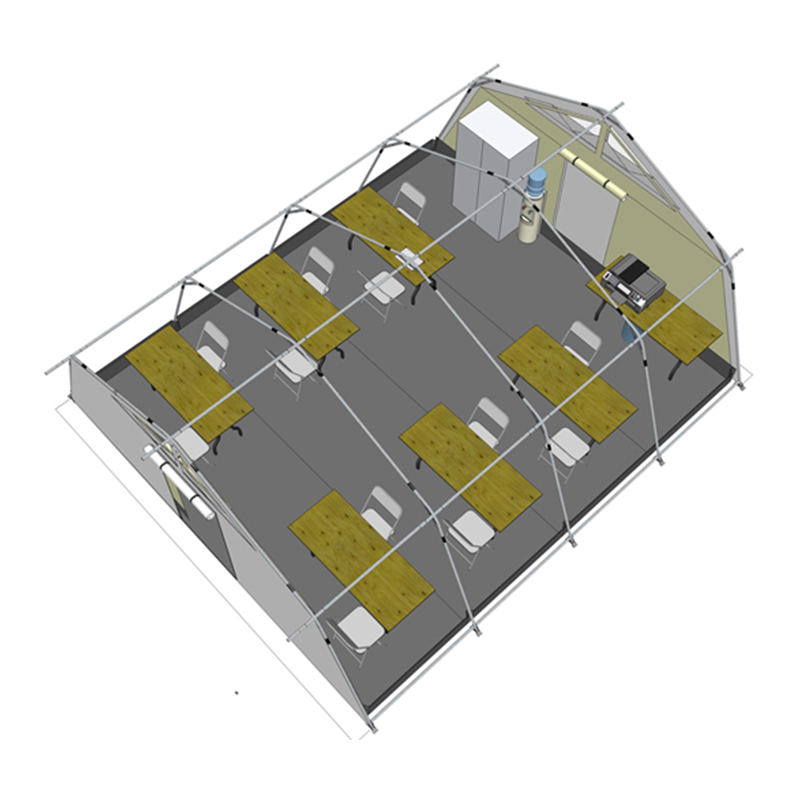 Tienda multifuncional de 42m², tienda tipo hub estándar UNICEF con cubierta de sombra integrada/removible